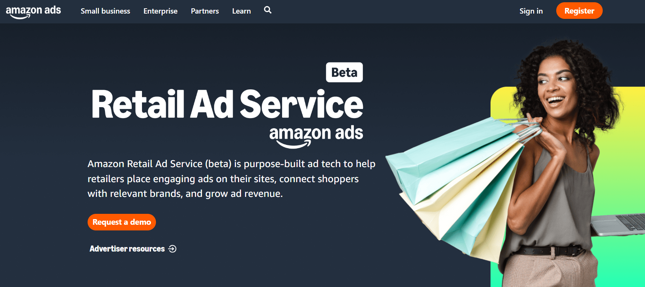 Page d'accueil des Amazon Retail Ad Services