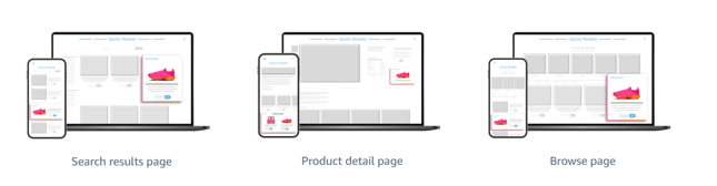 Les annonces d'Amazon Retail Ad Service apparaissent sur les pages de résultats de recherche et de détail des produits.