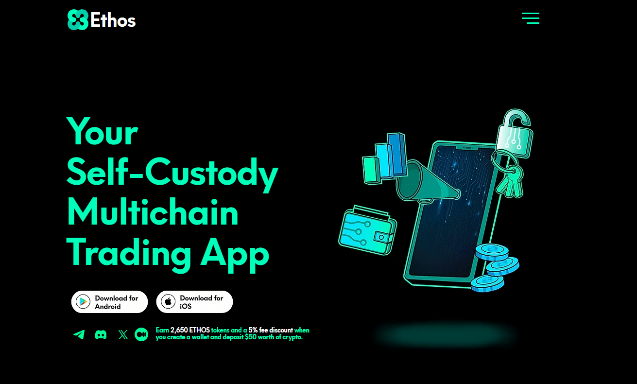 page de démarrage Ethos Wallet
