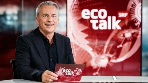 Logo de l'émission « ECO Talk » avec le modérateur Reto Lipp.