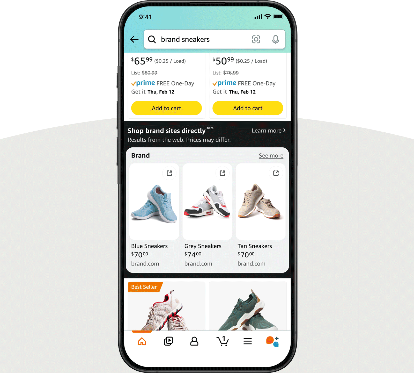 Das Brand Site Shopping in der Amazon App, © Amazon, GIF