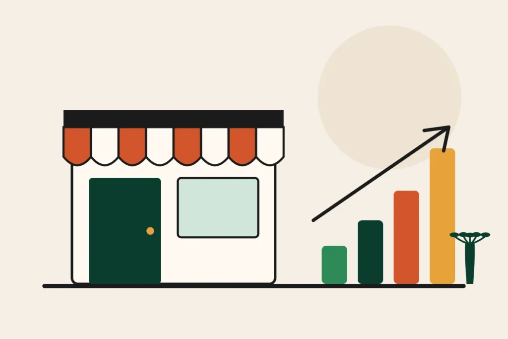 Illustration d'une boutique et d'un graphique de croissance