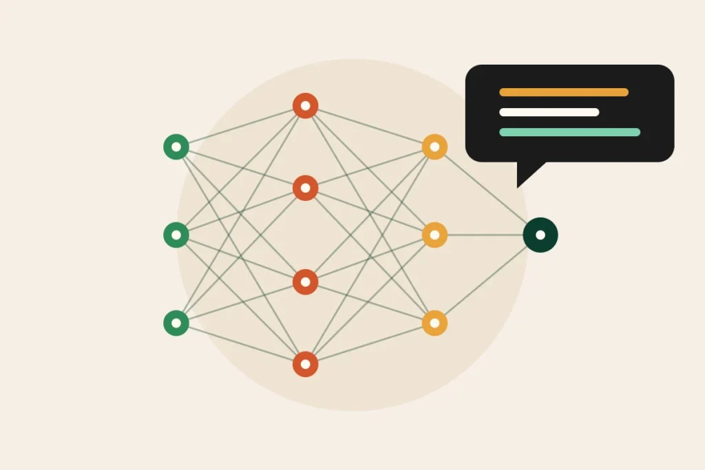 Illustration d'un réseau de neurones et d'un assistant conversationnel