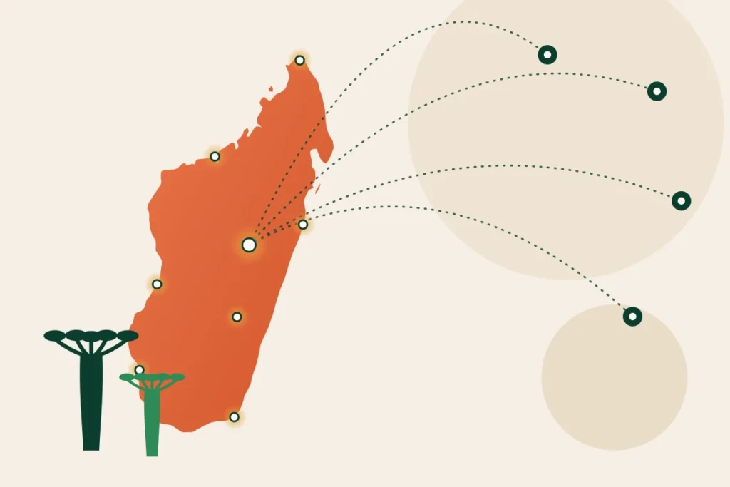 Carte de Madagascar reliée au monde, symbole des talents malgaches